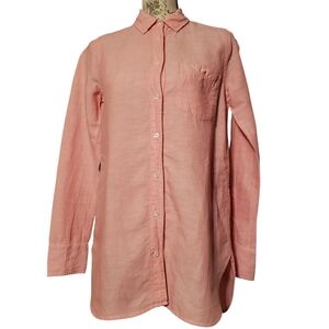 J.Crew Sz 2 Coral Peach Linen Blend Buttondown Shirt Tunic Beach Summer Preppy